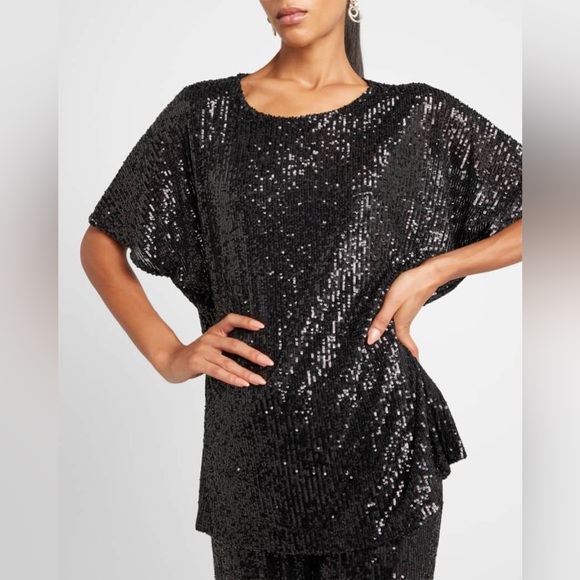 Caroline Rose Black Sequin Caftan Top - Picture 3 of 11